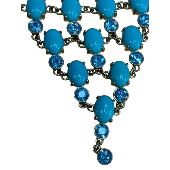 Suzanne Somers Glass Cabochon Bib Necklace Turquoise Blue Rhinestone Adjustable - Picture 3 of 7